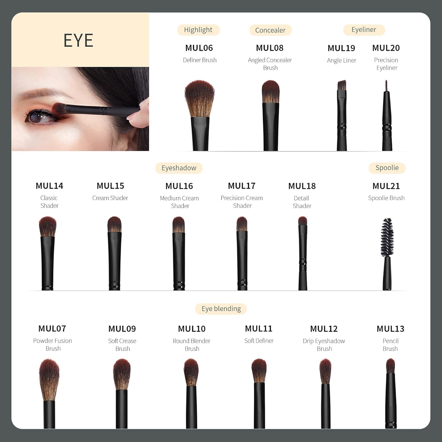 Jessup Eye Brushes Set - Vegan Makeup Brushes for Concealer, Eyeshadow & Eyeliner | 16-Piece Black Set
