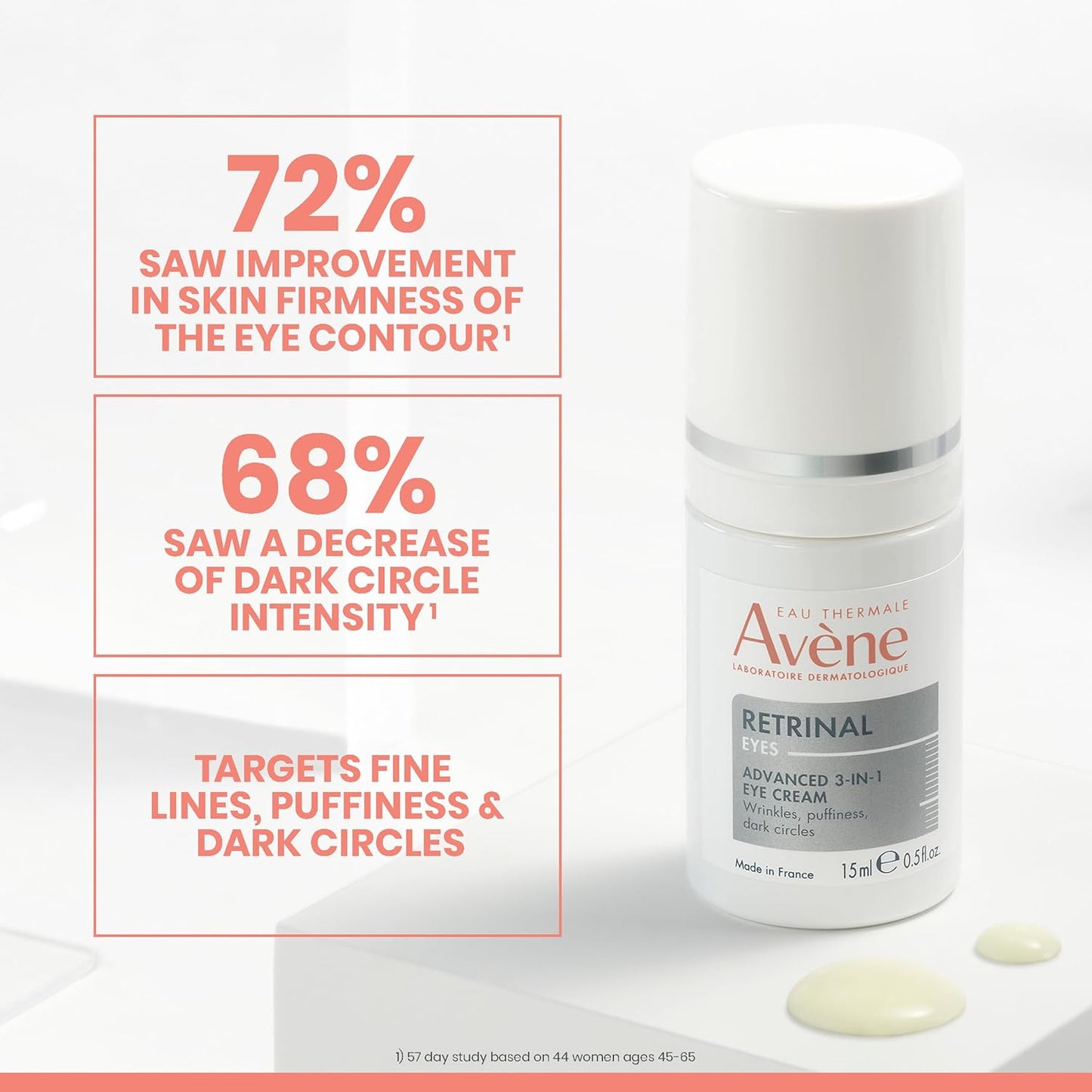 Avène Advanced 3-In-1 Eye Cream - Retinaldehyde & Hyaluronic Acid | Smooths Wrinkles, Reduces Puffiness & Dark Circles