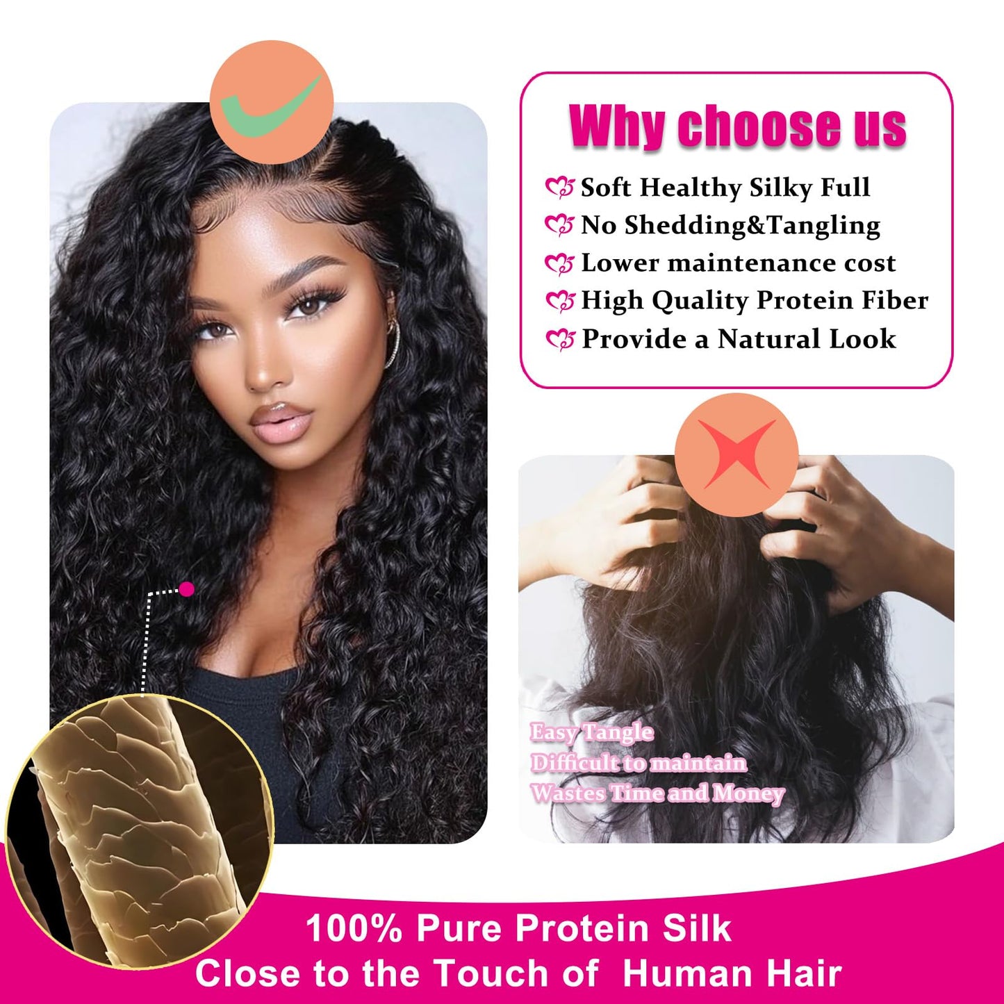 UENOKIPS Water Wave Hair Bundles 100% Pure Protein Silk Curly Bundles 16 18 20 Inch 6 Bundles 290g Synthetic Soft Natural Look Human Hair Feel Wet and Wavy Hair Extensions Natural Black