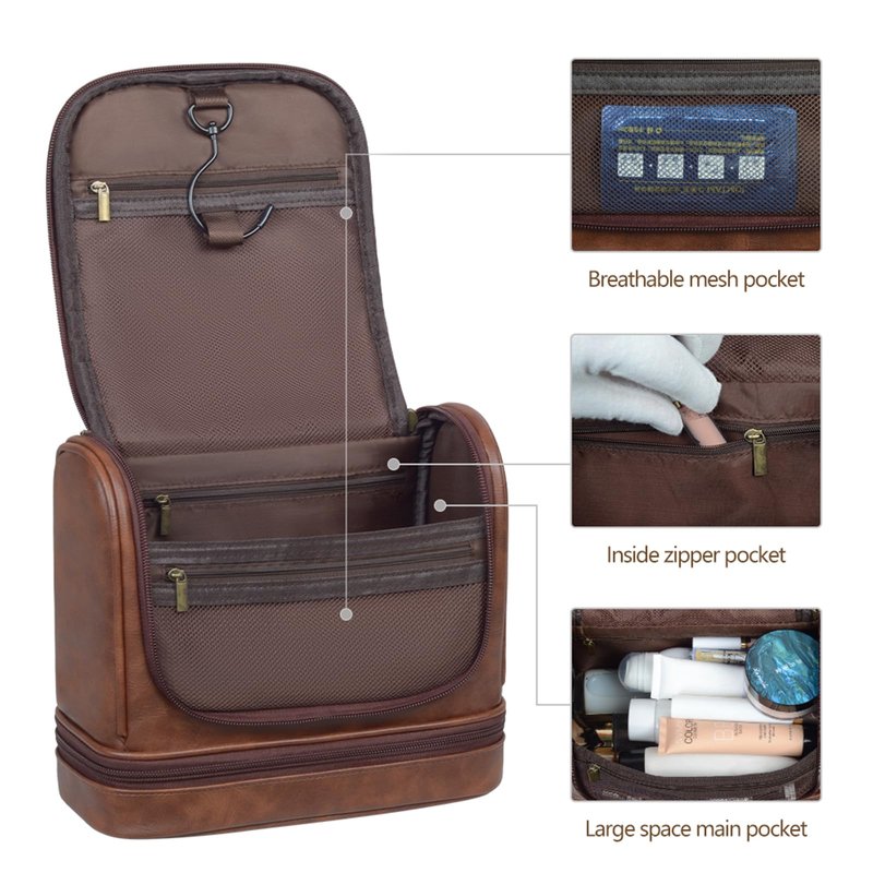 AGDHERSNVX Personalized Toiletry Bag Leather Shaving Dopp Kit Bag for Men Hanging Makeup Bag Hanging Cosmetic Organizer Kit