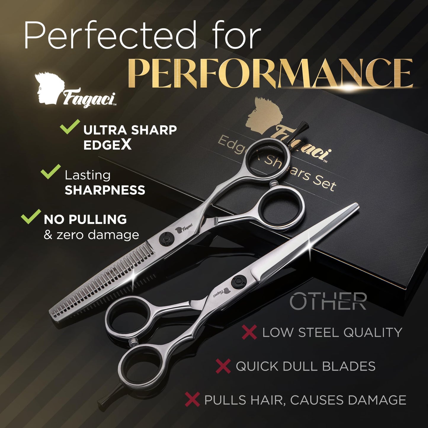 Fagaci Hair Cutting Scissors Set 6" Razor-Sharp, Professional Hair Scissors with Precise Cut and No Snag, Thinning Shears for Haircutting, Lasting Sharpness and Durable Steel Haircut Barber Shears
