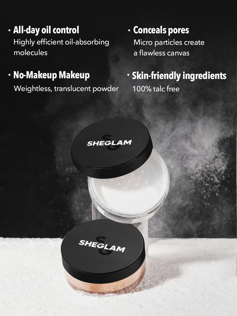 SHEGLAM Baked Glow Setting Powder Oil Control Loose Face Powder Translucent Pore-Less Flawless Smooths Fine Lines Glowy Powder - Translucent