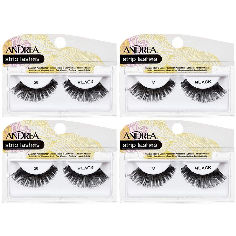 Andrea False Lashes | Style 28 - Lightweight Reusable Black Strip Lashes for Natural Glam, 4 Pairs