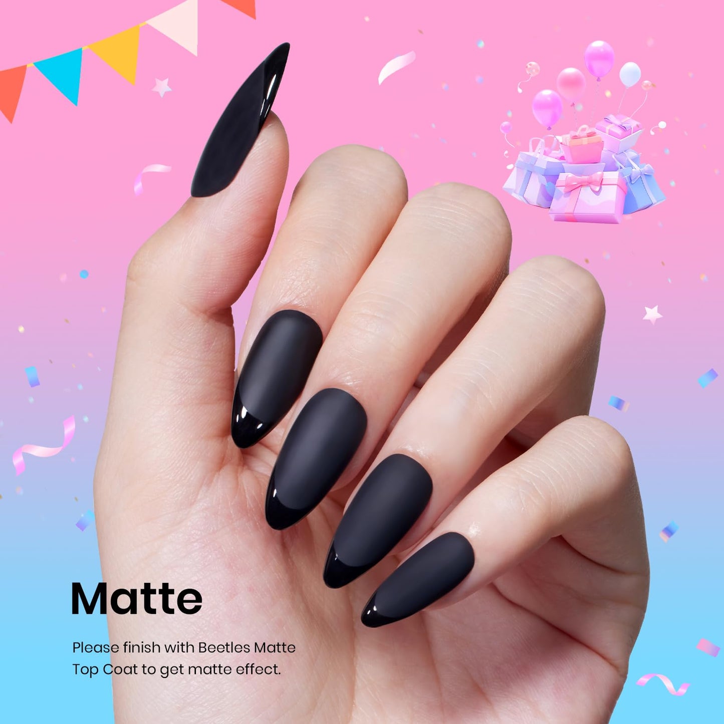 Beetles Black Gel Polish, 1 Pcs 15ml Audrey Black Nail Polish Color Gel Nail Polish Soak Off Art Manicure Salon DIY Uv Lamp Nail Design Decoration at Home