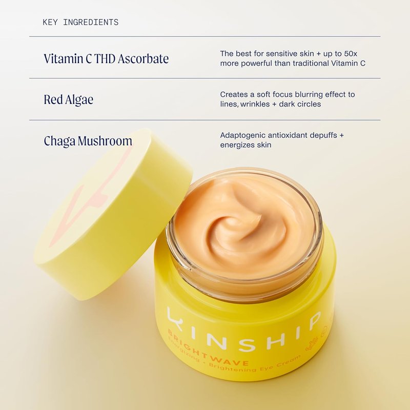 Brightwave Vitamin C Under Eye Brightener Cream - Dark Circles Treatment for Sensitive Skin | Hydrating Antioxidant Formula (0.5 Oz)