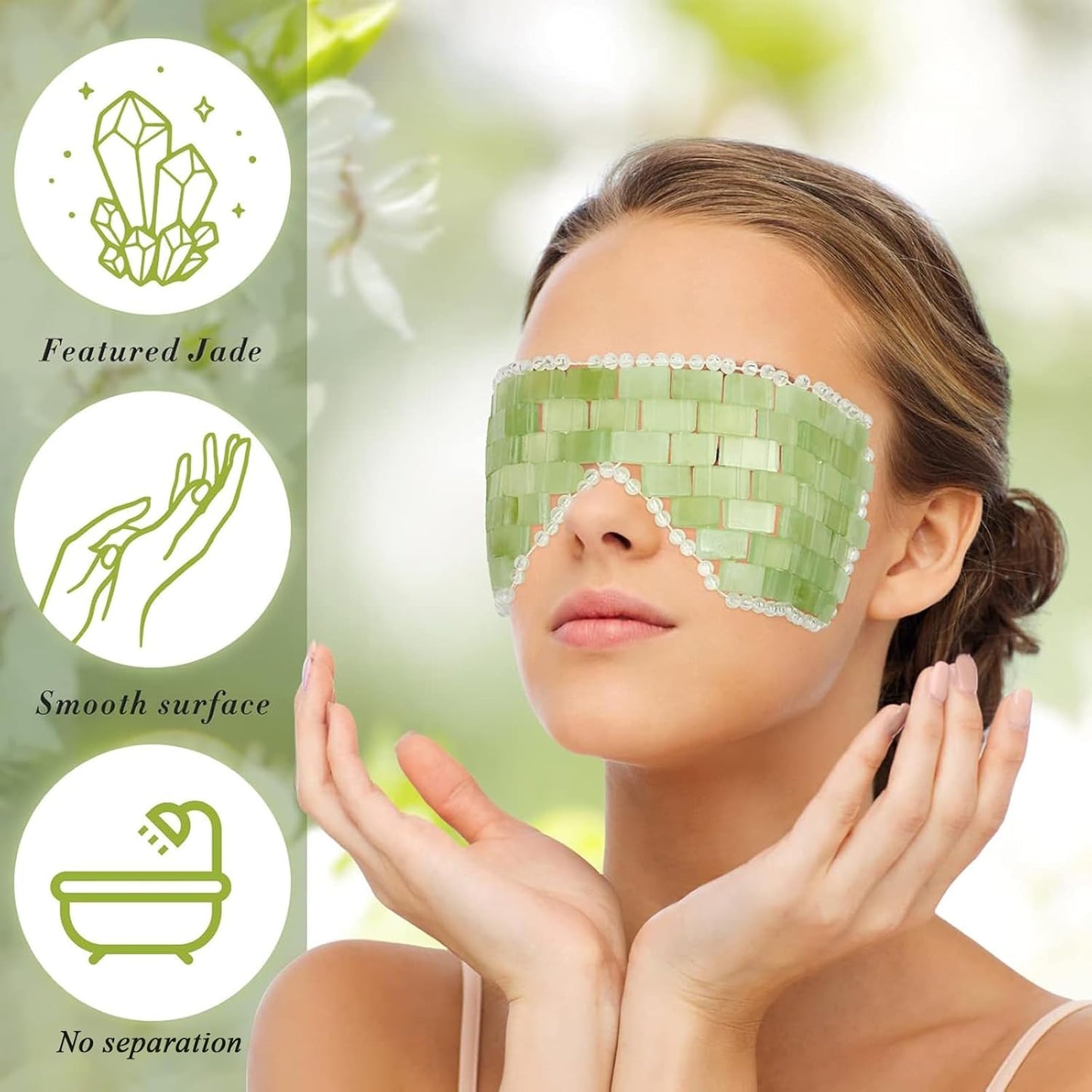Jade Eye Mask and Hair Comb Set - Green Jade Stone Facial Cooling | Gua Sha Scalp Massager for Puffiness Relief