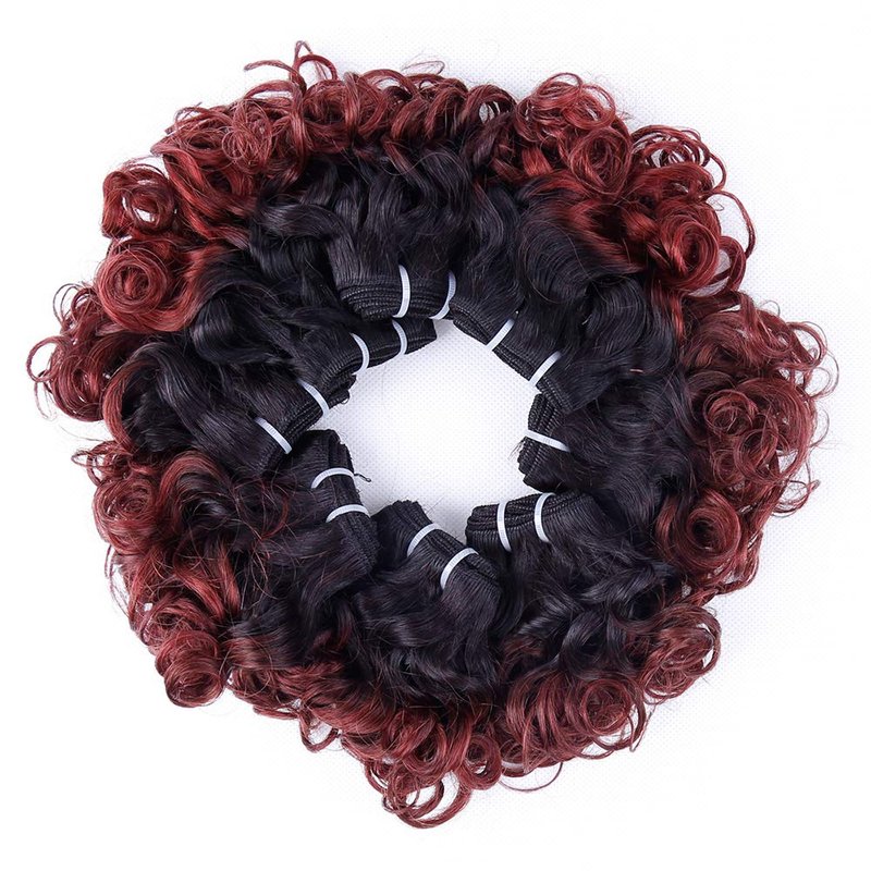 Ombre Hair Bundles 1B/530 Brazilian Short Curly Wavy Human Hair Bundles(8” 8” 8” 8” 8” 8” 8” 8”) 25g/bundle Unprocessed Short Bob Curly Hair Bundles Two Tone Ombre Weave Hair 8 Bundles Total 200g