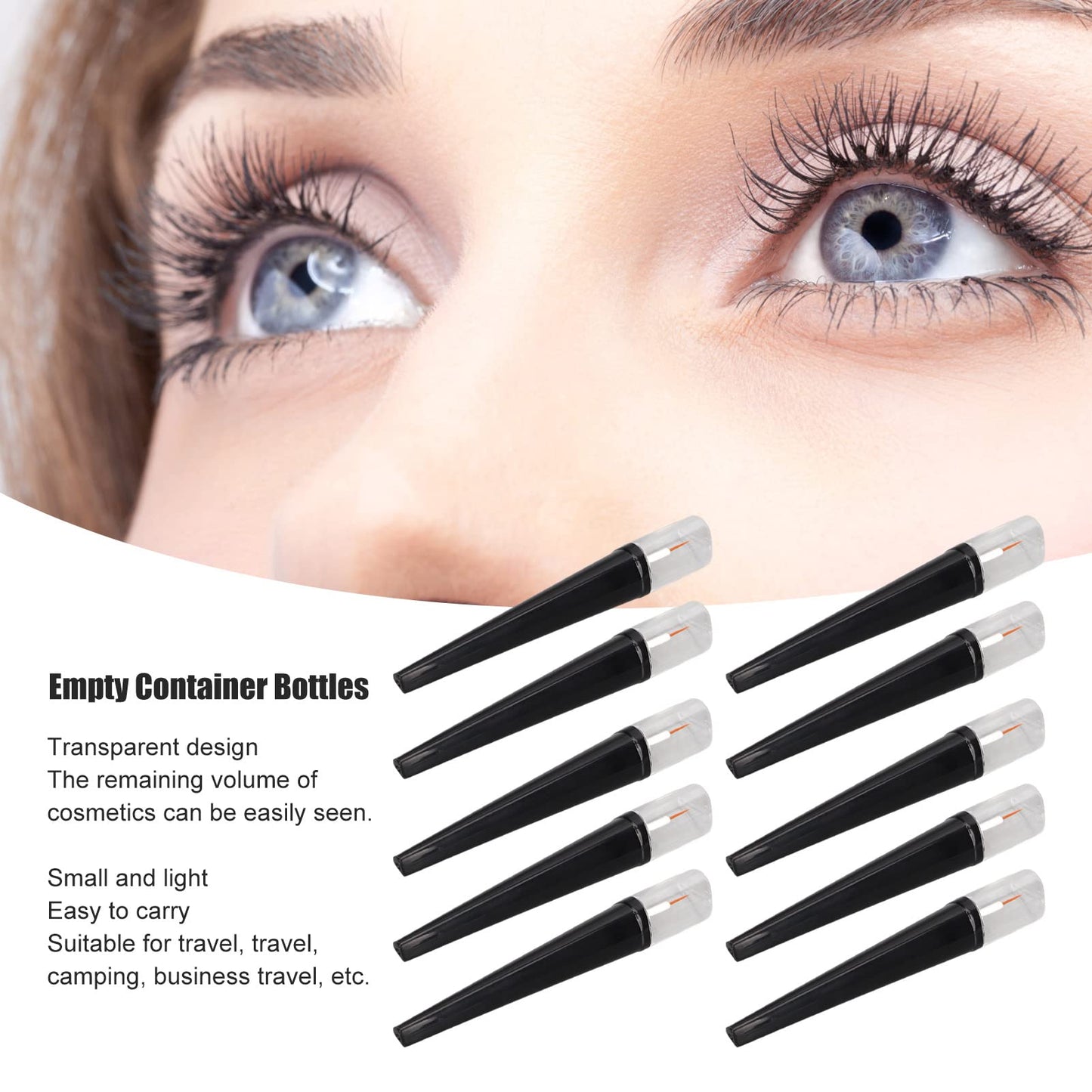 Liquid Bottle, 10pcs Eyelash Growth Liquid Bottle, Refillable Transparent Empty Tubes with Black Cover for Cosmetic 5ml