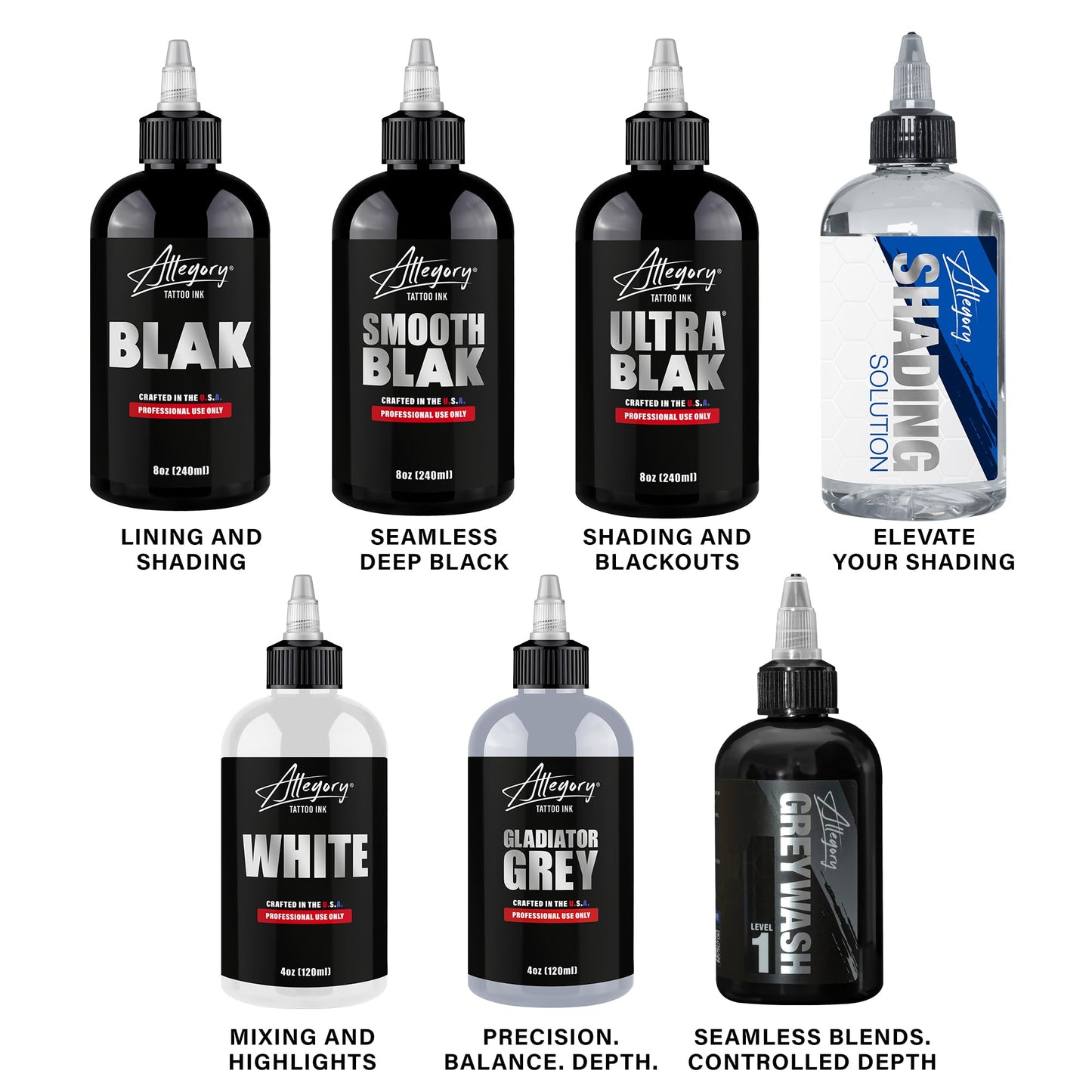 Allegory Tattoo Ink – Blak, Premium Black Tattoo Ink, Perfect for Lining and Shading, Smooth, Consistent Pigment, Vegan Friendly Tattoo Color, Organic Ink, Crafted in the USA, 8 oz