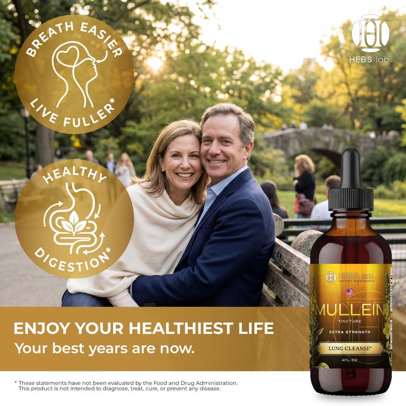 HEBS LAB. Mullein Leaf Extract for Lung Cleanse and Health - Mullein Drops Made in USA - Lung Support Supplement - Herbal Respiratory Support - Mullein Extract Tincture 4 Fl Oz