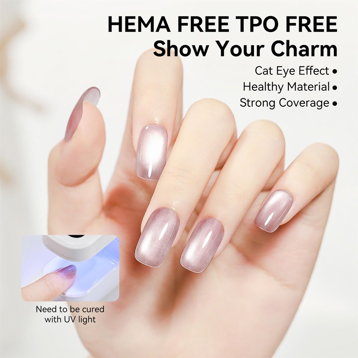Bevimee One Step Gel Polish 3-in-1, Pink Cat Eye Gel Nail Polish With Magnet, HEMA TPO Free Shimmer Magnetic Cateye Gel Polish Soak Off UV Nail Art Design Manicure DIY 12ml