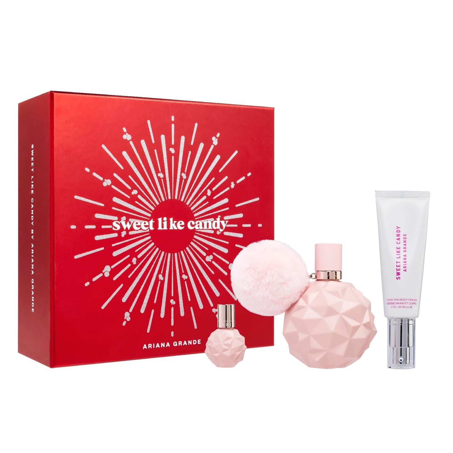 Sweet Like Candy by Ariana Grande Limited Edition Holiday Set – Includes Eau de Parfum, Hand and Body Cream, and Deluxe Mini Parfum
