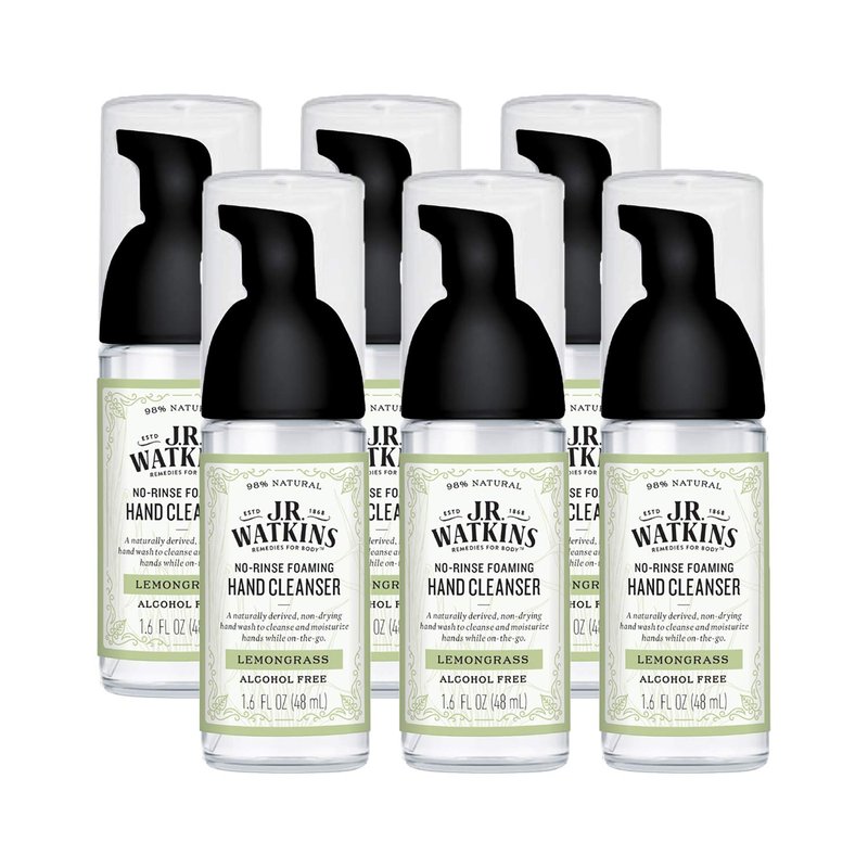 J.R. Watkins No-Rinse Foaming Hand Cleanser - All-Natural Lemongrass Foam Soap | 1.6 fl. Oz., 6 Pack