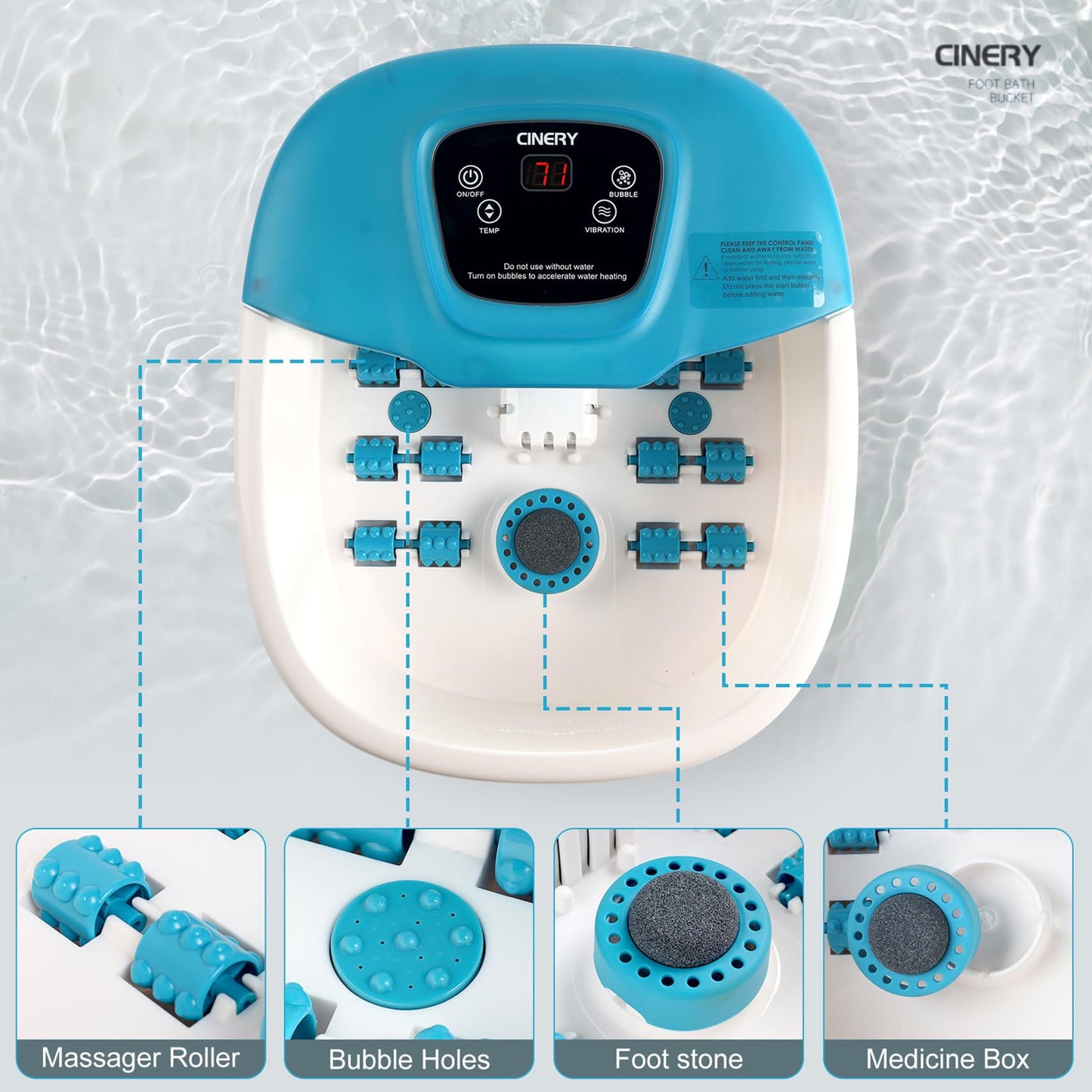 Cinery Foot Spa Bath Massager with Heat, Bubbles, Vibration and Pedicure Foot Spa with 16 Rollers for Feet Stress Relief, Foot Soaker with Mini Acupressure Massage Points & Temperature Control