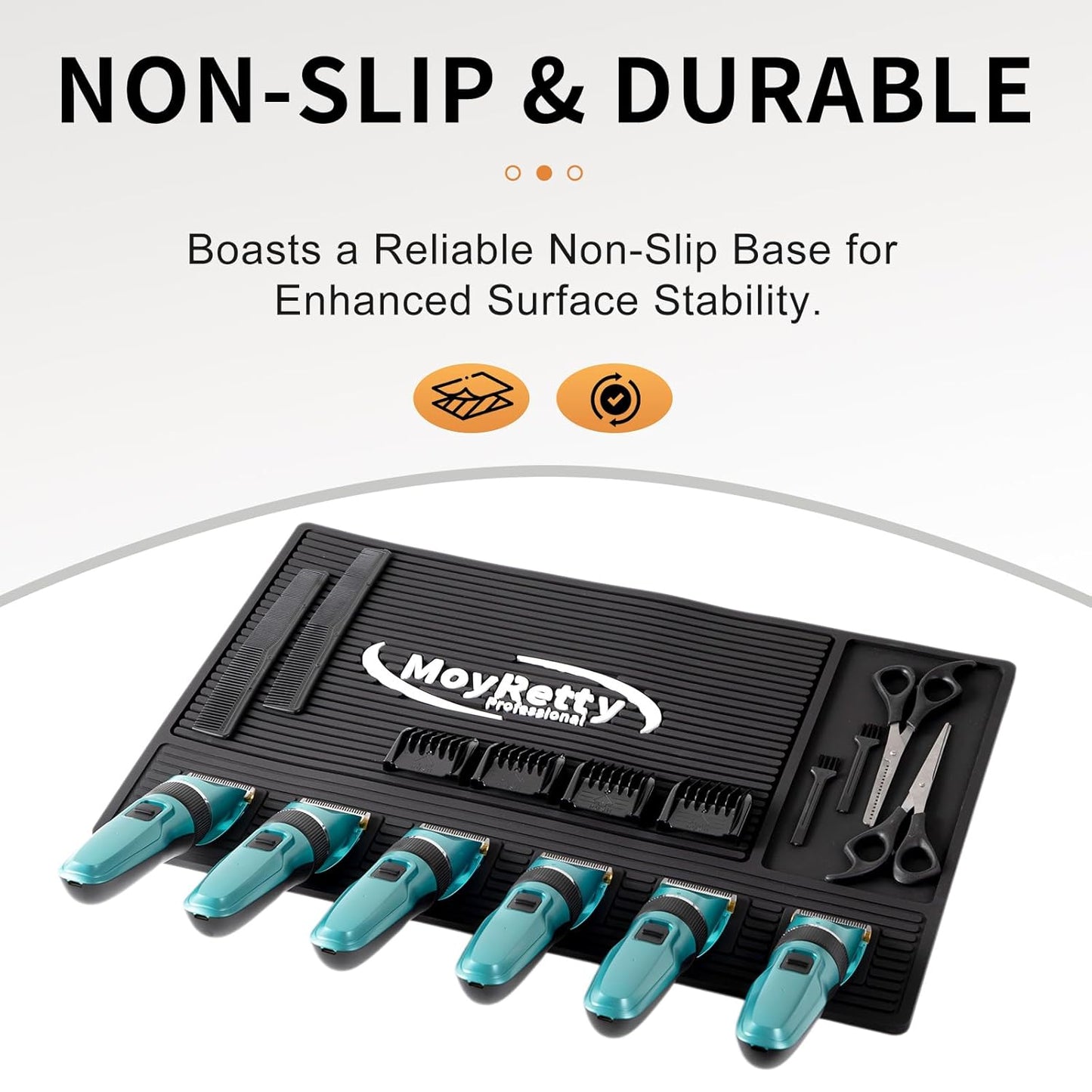 Magnetic Barber Mat for Clippers - 6 Strong Organizer Stations | Anti-Skid Rubber, 18.9" x 12.6", Black