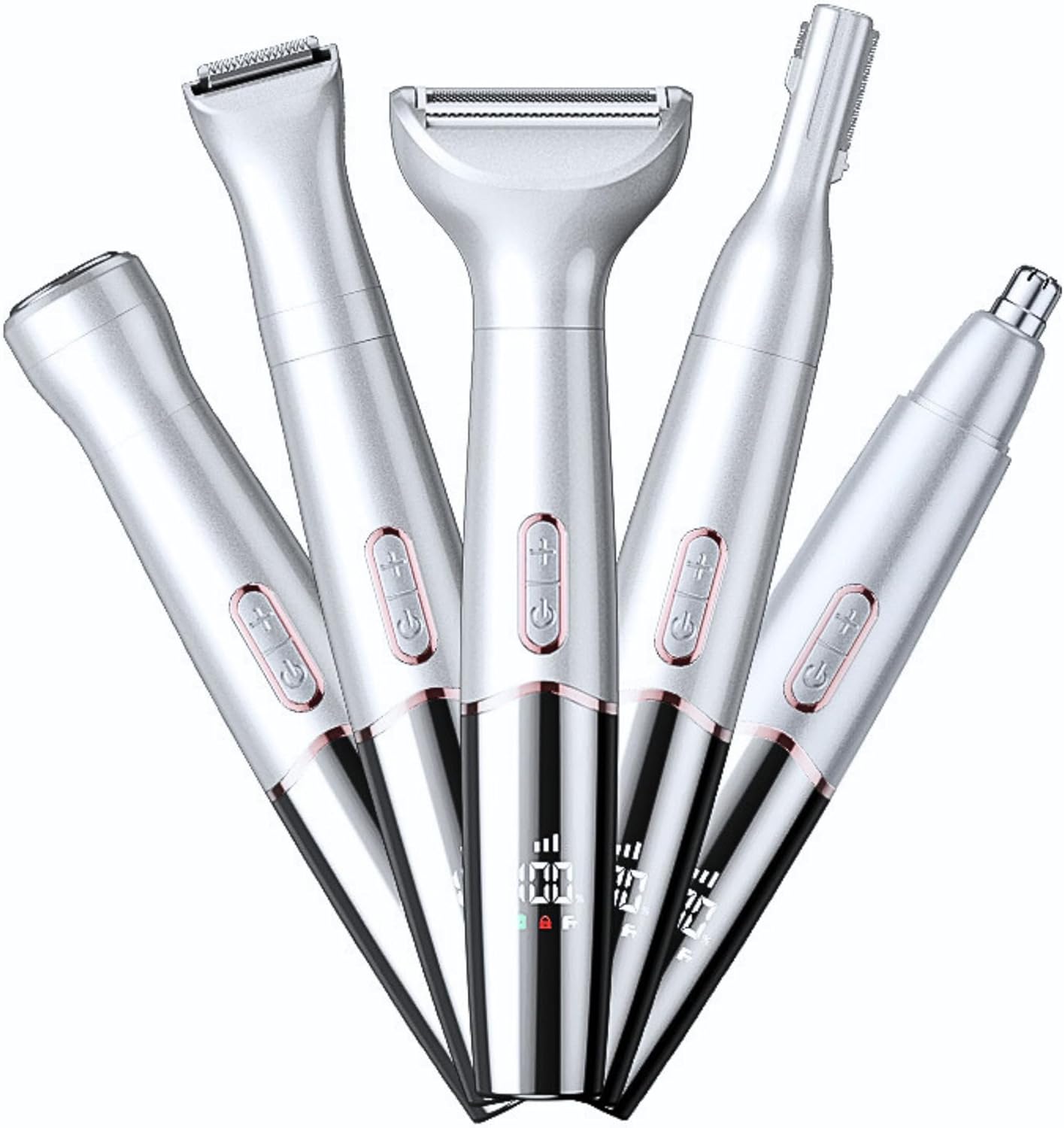 Rechargeable Nose & Ear Hair Trimmer - 5-in-1 Grooming Kit for Men & Women | IPX7 Waterproof, Dual Edge Design, White