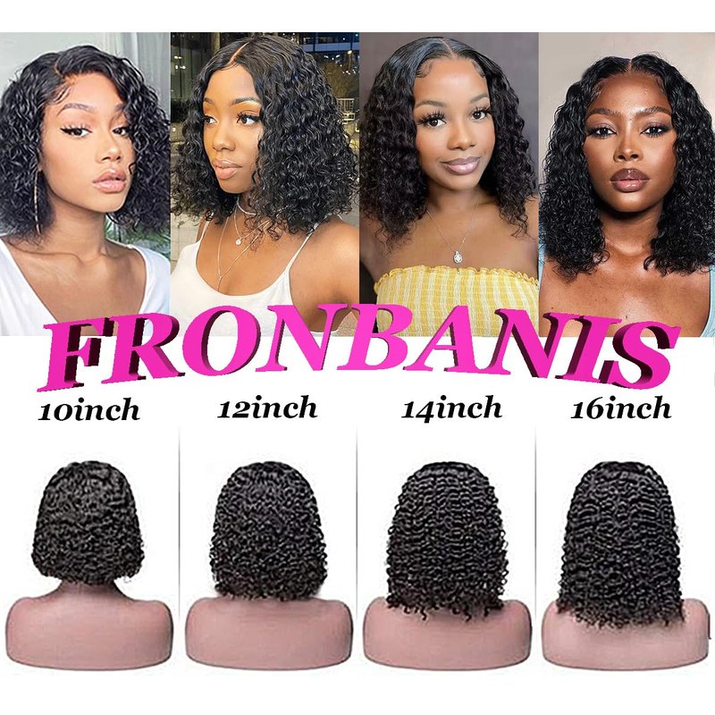 Glueless Wigs Human Hair - Pre Plucked Bob Wig | 180% Density Deep Wave Curly 12-Inch Natural Black