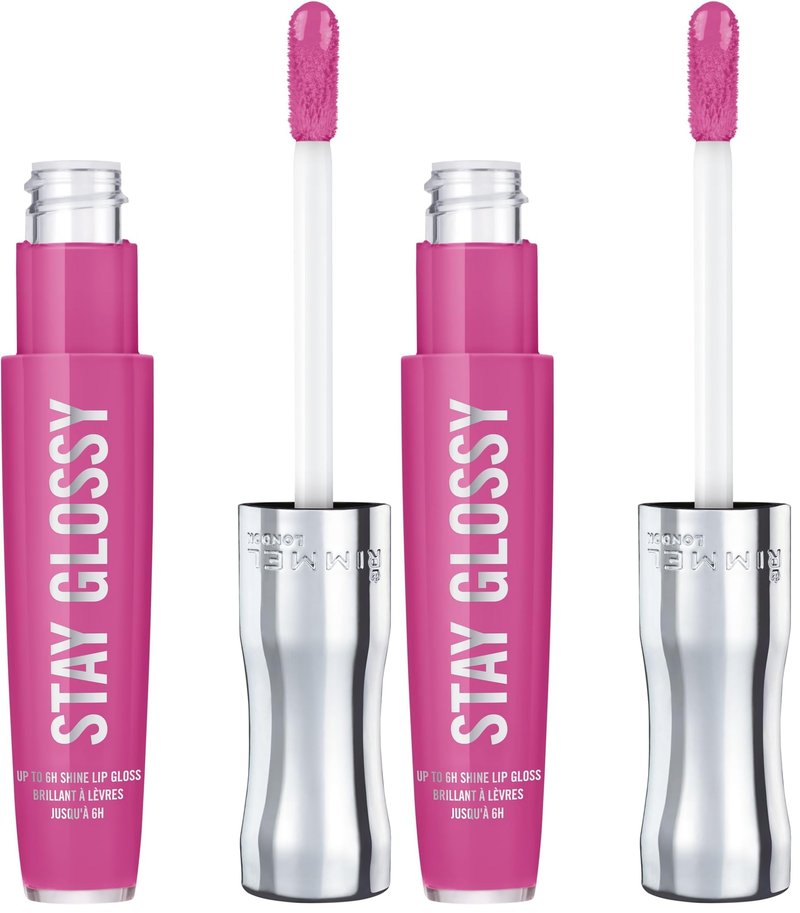 Rimmel Stay Glossy Lip Gloss - Non-Sticky and Lightweight Formula for Lip Color and Shine - 155 Purple Parlour, .18oz (Pack of 2)
