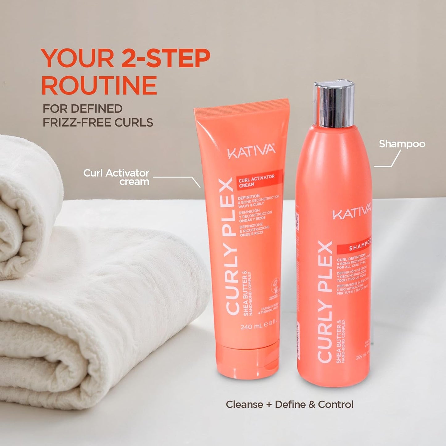 Kativa Curly Plex Shampoo & Activator Cream Bundle | 8oz Each | Curl Definition & Reconstruction with Nano-Bond Complex