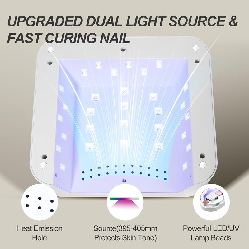 UV Nail Lamp 120W - Professional Cordless LED Gel Nail Light with Smart Auto-Sensor | Fast Curing, 30 Beads, Grey