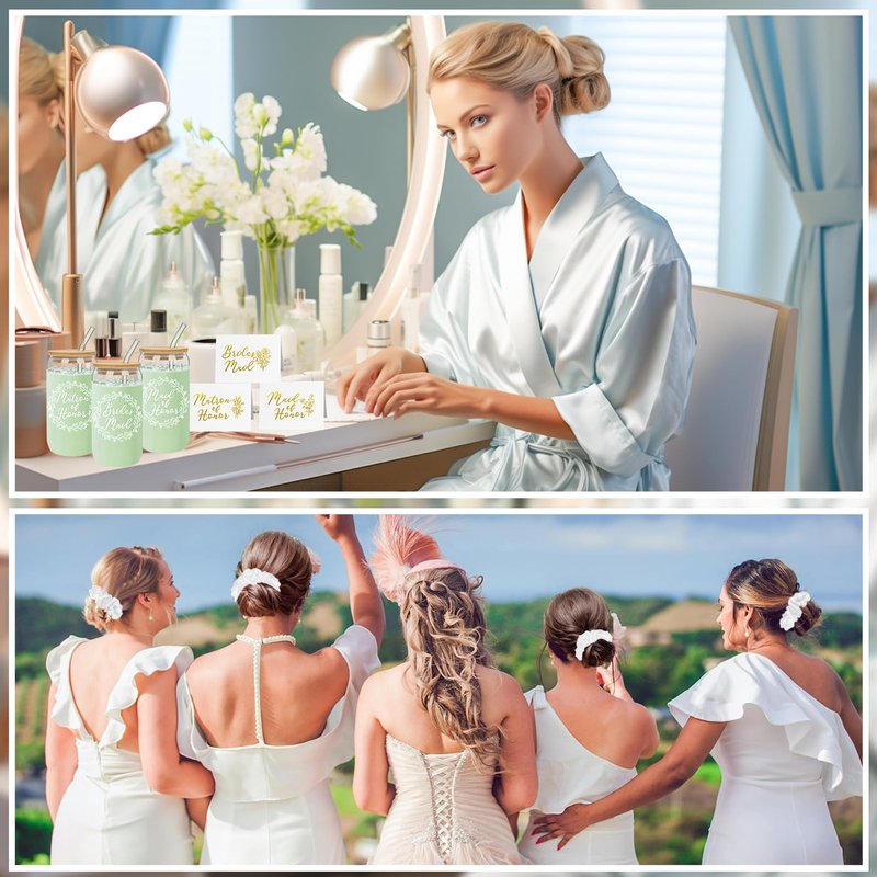 Nimbbex 36Pcs Bridesmaid Proposal Gifts,Maid of Honor Gifts Matron of Honor Gifts,include 16oz Glass Cups Makeup Bags Scrunchies Knot Bracelets Bridesmaid Cards Diamond Pens for Wedding