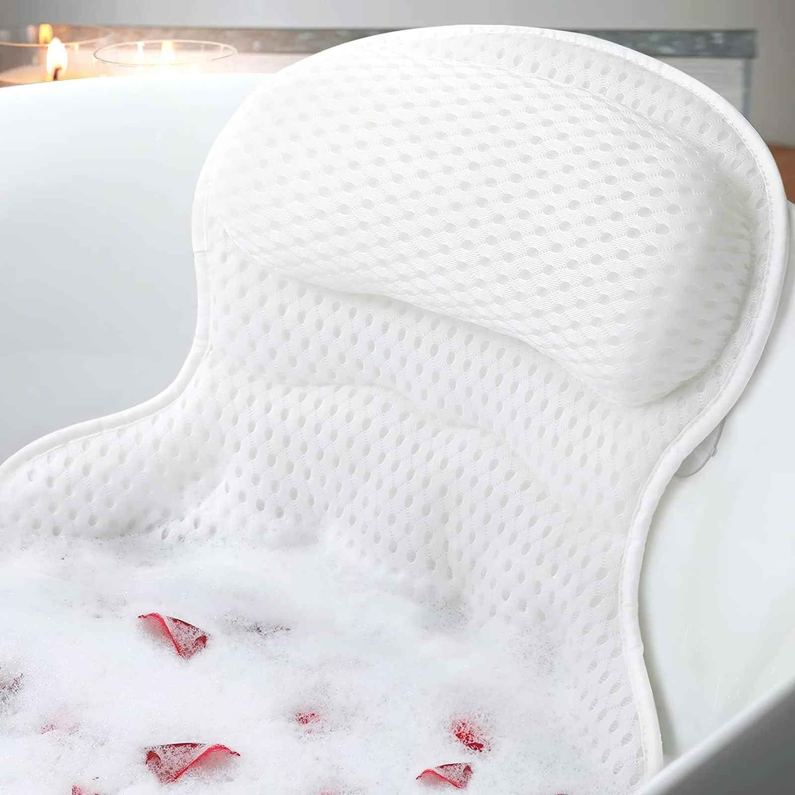 Bath Pillow Bathtub Pillow for Neck Back Support 4D Bath Tub Pillow with 6 Strong Suction Perfect Bath Gift for Women