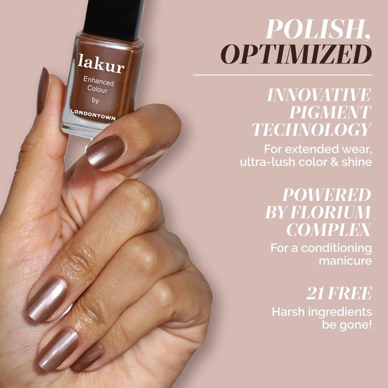 LONDONTOWN Lakur Nail Polish – Nude & Brown Shades, Affogato, 0.4 Fl Oz, Long-Lasting, Streak-Free, Chip-Resistant | 21+ Free Non-Toxic Vegan Nail Color, Strengthens & Hydrates Nails