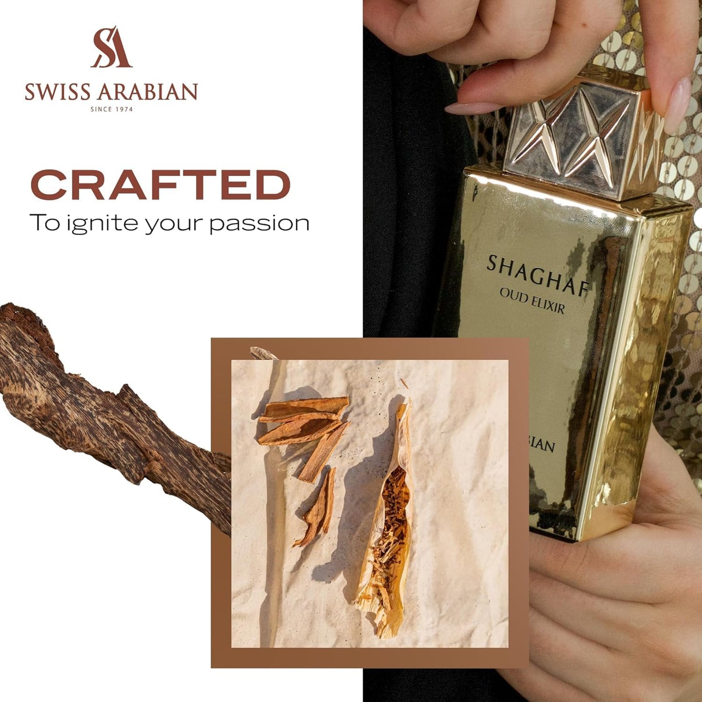 Swiss Arabian Shaghaf Oud Elixir Oud, Gourmand, Amber Fragrance - Notes of Saffron - Perfume for Women and Men - 2.5 oz EDP Spray