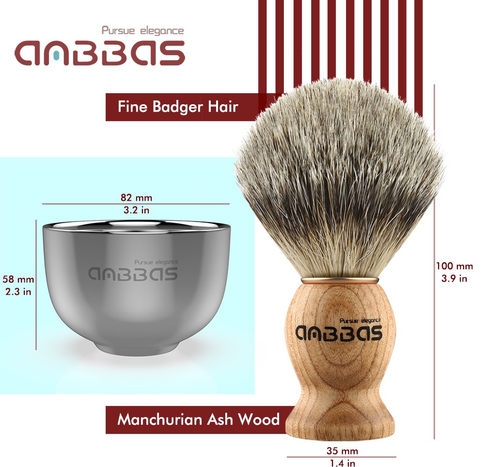 Anbbas 4in1 Badger Hair Shaving Brush Set, with Goat Milk Soap Refill,Stainless Steel Stand Holder and Soap Bowl,Perfect for Men Gift Baber Style Wet Shave