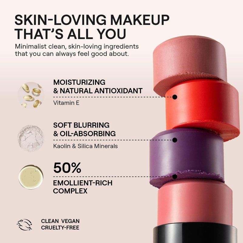Nudestix Nudies Blush Stick – 3-in-1 Cream Blush for Cheeks, Eyes & Lips with Built-In Brush | Soft Matte Finish for a Natural Flush |Sunkissed Pink