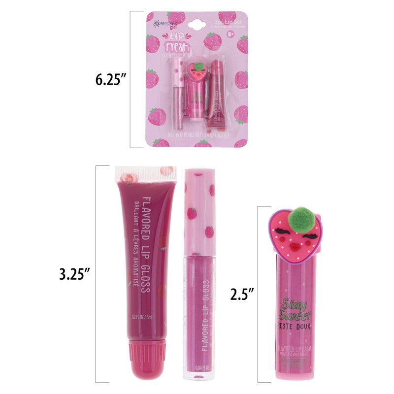 EXPRESSIONS 6pc Strawberry Flavored Lip Gloss & Lip Balm Set – Non-Toxic & Safe for Sensitive Skin | Hydrating & Shiny Lip Kit for Kids & Girls | Birthday Gift – Sweet