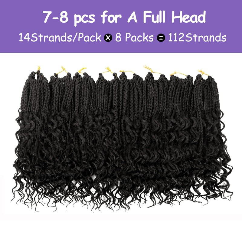 Mebeli Goddess Box Braids Crochet Hair,8inch Pre Looped Boho Box Braids Crochet Hair with curly Ends,8pcs Bohemian Crochet Braid Synthetic Hair Extensions for Black Women(8inch,#2)