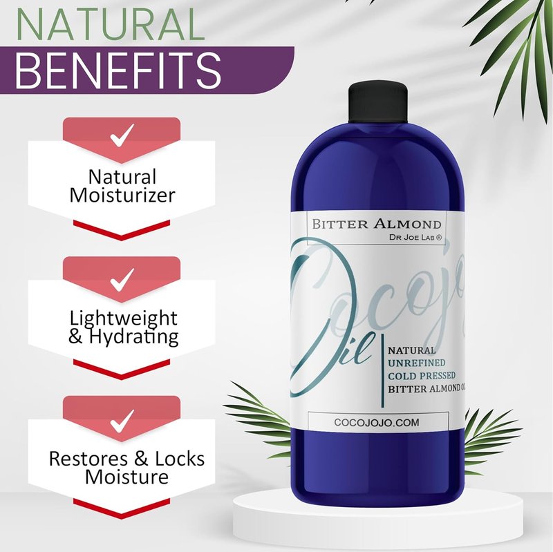 Bitter Almond Oil - Pure Unrefined Cold Pressed Vegan Carrier Oil | 32 oz for Skin, Hair & DIY Cosmetics