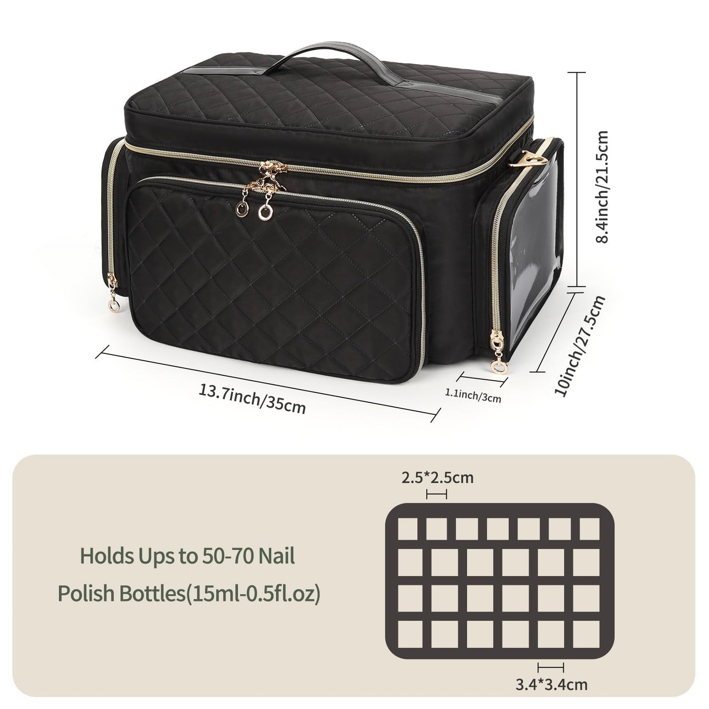 Bagmoly Nail Polish Organizer, Nail Polish Storage Holds 50-70 Bottles & Nail Lamp, Portable Travel Nail Kit Storage Carrying Case Fits Nail Suppiles, Gift for Manicurist, Grils (Black)