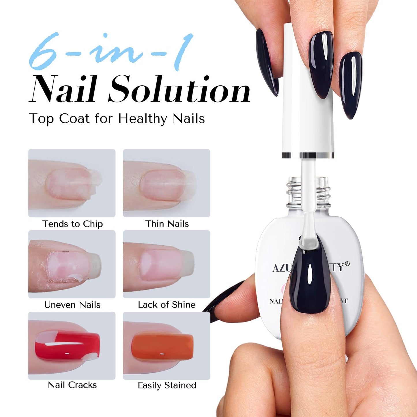 AZUREBEAUTY Top Coat Nail Polish Clear, Quick Dry, Long Lasting, Glossy Shine, Air Dry Formula, Smooth Finish, Natural Nail Lacquer for Manicure & Nail Art, Salon-Quality