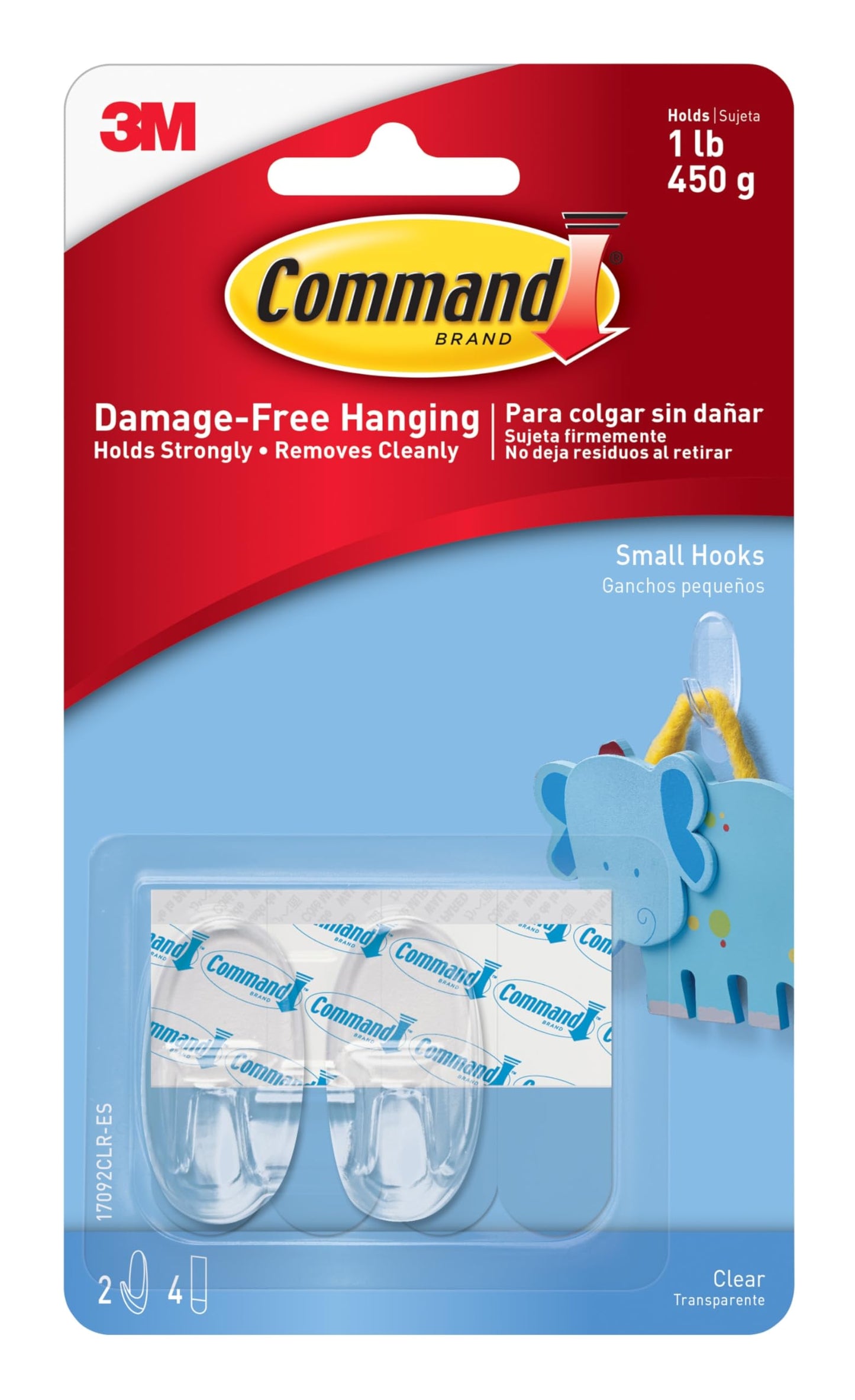Command Small Clear Oval Hooks, 2 Wall Hooks and 4 Command Strips, Damage-Free Hanging with Adhesive, No Tools Great for Hanging Home and Room Decor, Holds up to 1 lb