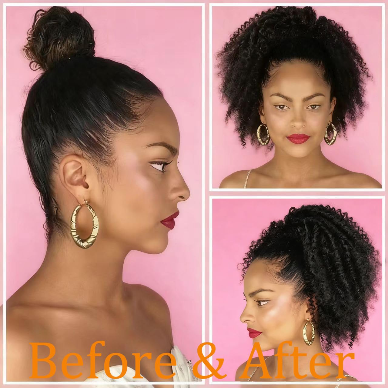 VADES Dark Brown Drawstring Ponytail for Black Women Color #2 Clip in Hair Extensions Kinky Curly Ponytail Extension Human Hair Fake Hair Ponytail 8 inch Short Hair Extension for Black Women