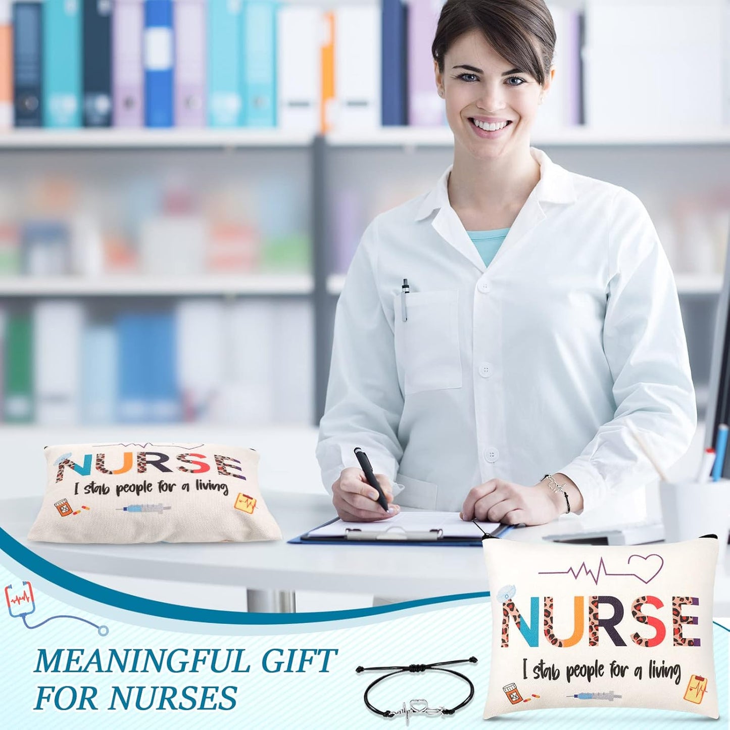 Nurse Appreciation Gift Set - 32 Pcs Canvas Makeup Bags & Blessing Card Bracelets | Perfect for Nurse Week & Christmas