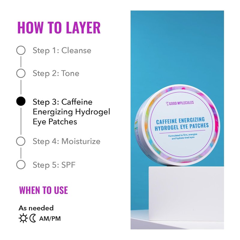 Good Molecules Caffeine Energizing Hydrogel Eye Patches - Hydrating Eye Mask with Hyaluronic Acid | 30 Pack for Puffiness Relief