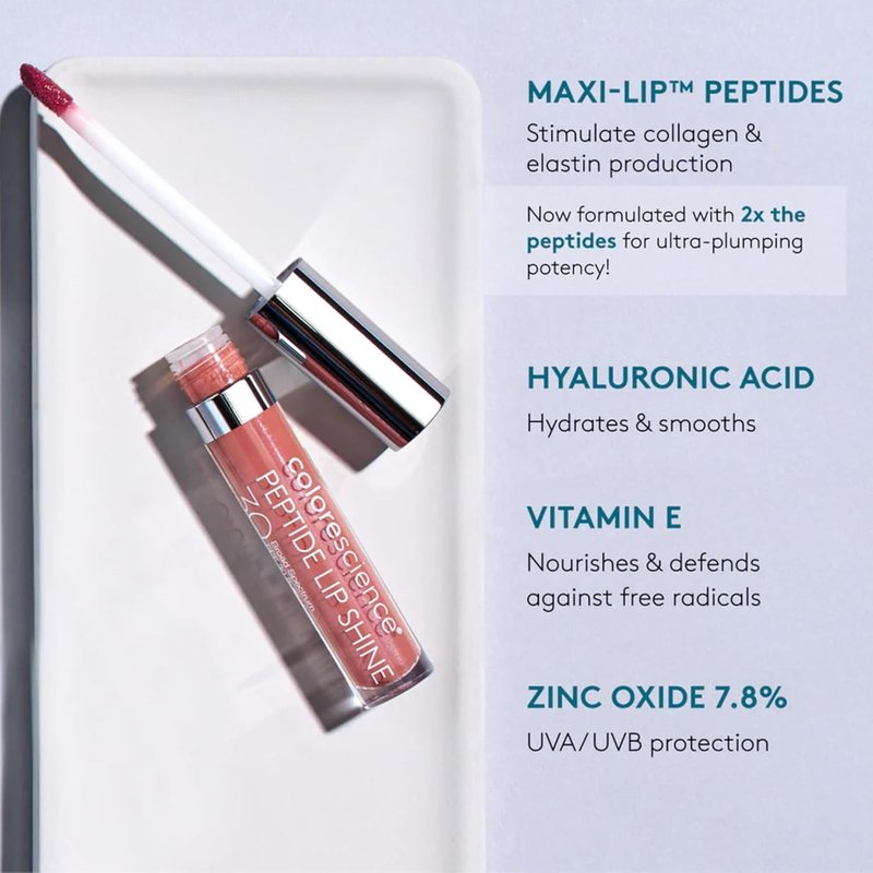 Colorescience Peptide Lip Shine SPF 30 - Hydrating Lip Plumper with Mineral Actives | Buildable Color