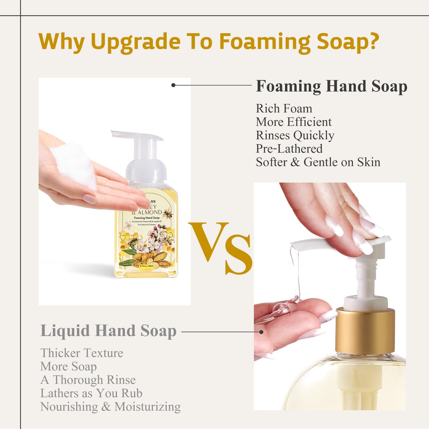 ROMIIE ZOI Foaming Hand Soap Refills, Honey & Almond, 33.8 Fl Oz, 3-Pack