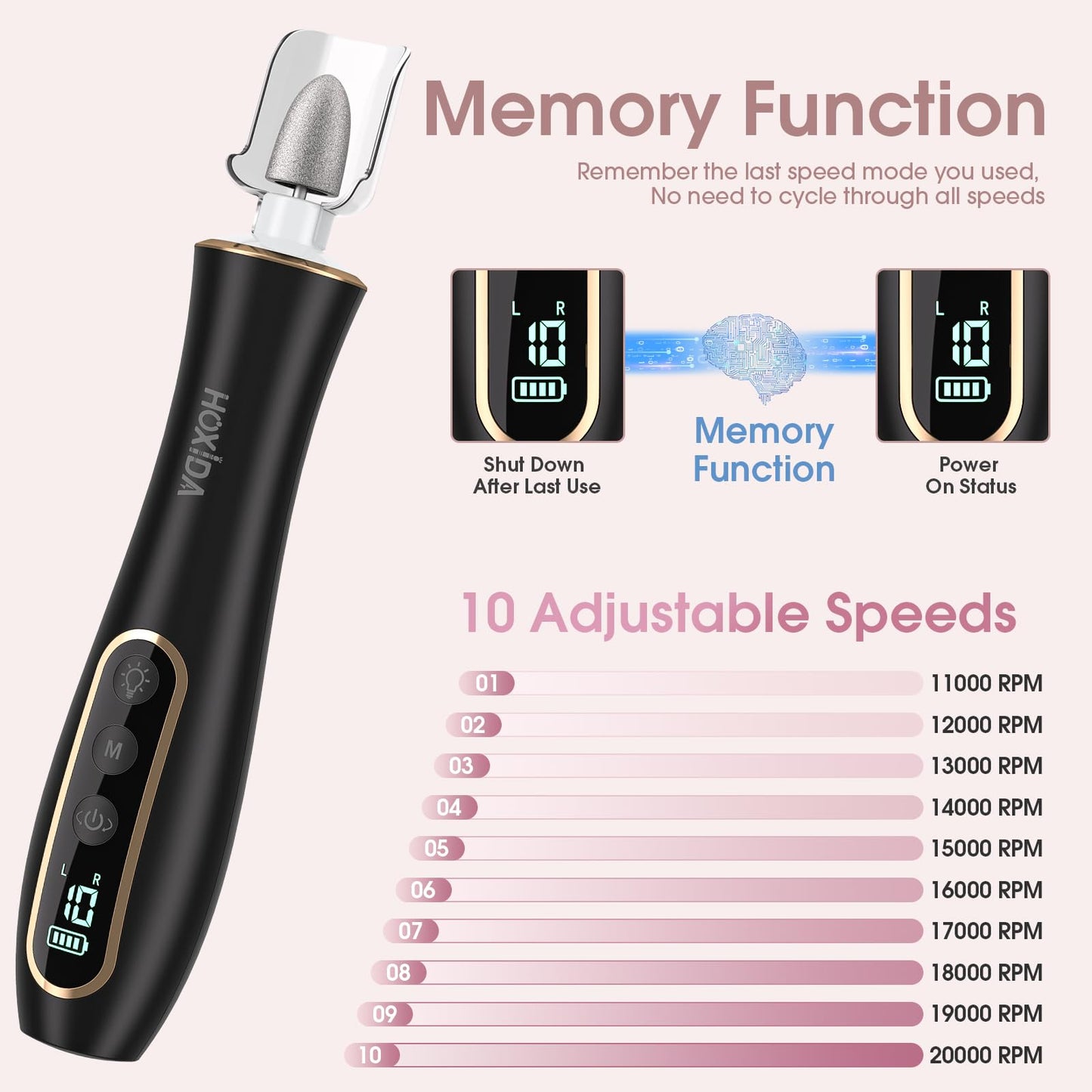Professional Manicure Pedicure Kit with 360° LED Light&10 Speeds&Memory Mode with Case, Cordless Electric Nail Drill, Pedicure Tools for feet,Hand Foot Care Nail File for Thick Nail Toenail Cuticle