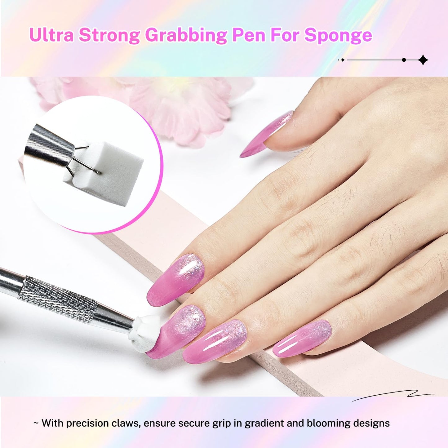 JODSONE 6 PCS Cushion Patting Gel Polish Kit Vibrant Colour with 50 Pcs Sponges and Grabbing Pen for French Ombre Blush Blend Nail Art Home & Salon Use