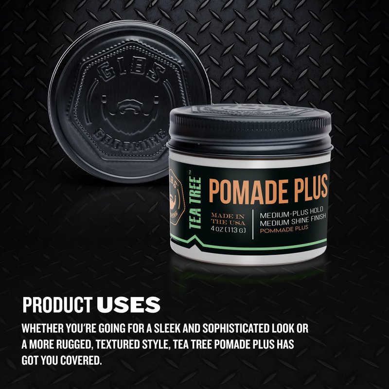 GIBS Tea Tree Pomade Plus, Medium-Plus Hold with Medium to High Shine, Clean ingredients and Made in USA, 4 oz
