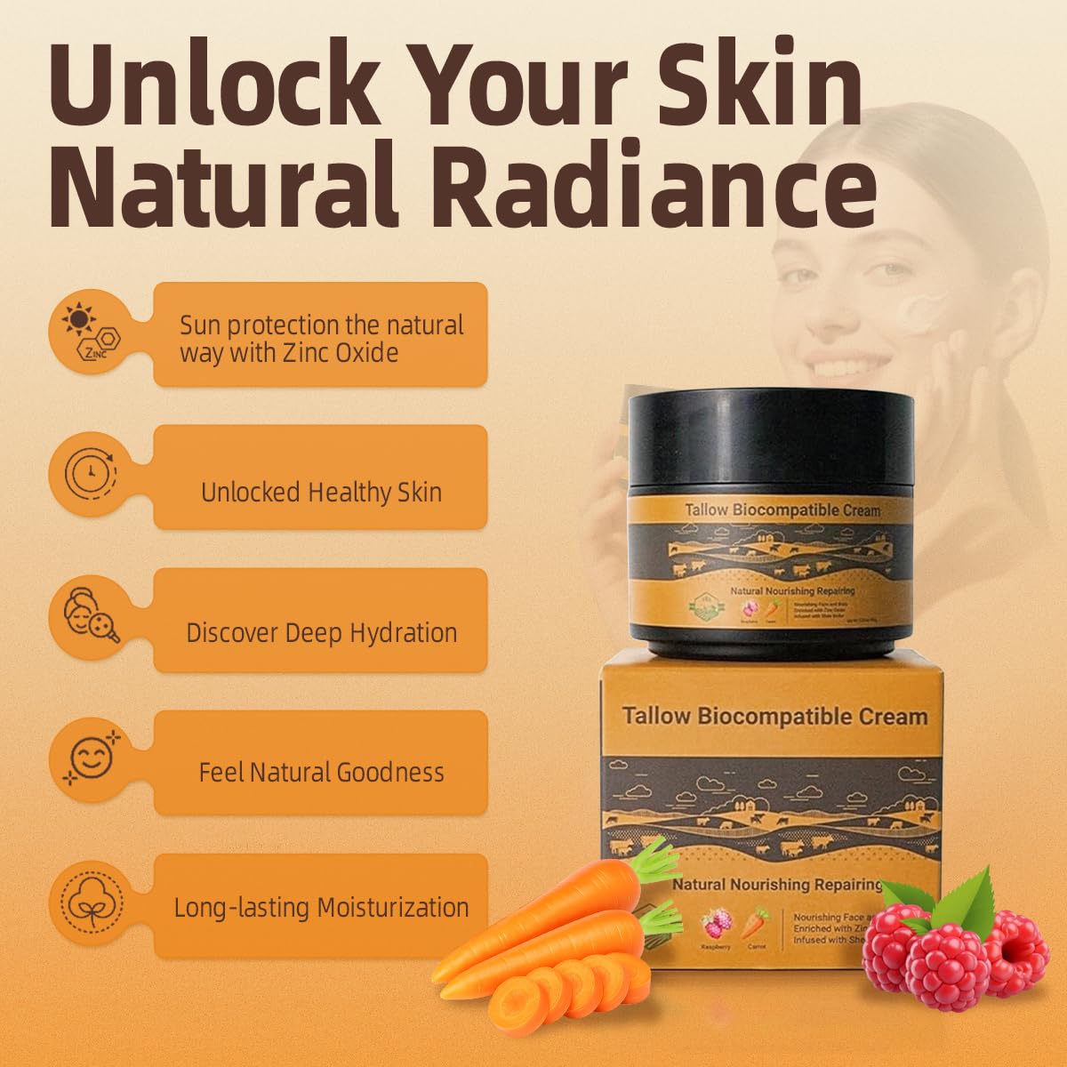 Wholly Kaw Grass-Fed Beef Tallow Face Moisturizer | Non-Nano Zinc Oxide | Unscented | Preservative Free | Odor Free | Sensitive & Dry Skin | Glass Jar 3.52 oz