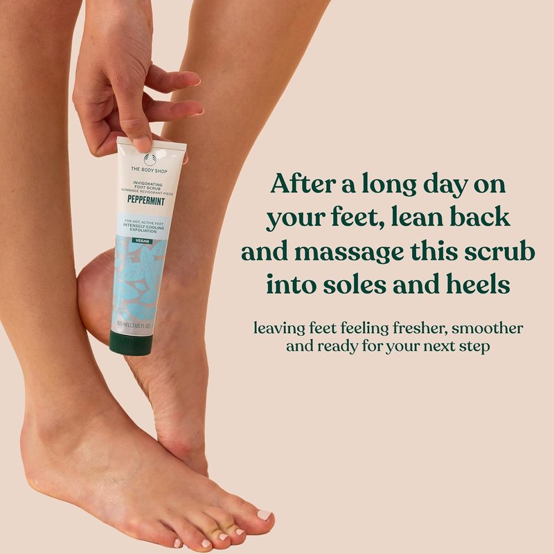 Peppermint Foot Scrub - Invigorating Cooling Exfoliator for Dry Cracked Feet | Vegan, 100 ml / 3.3 oz