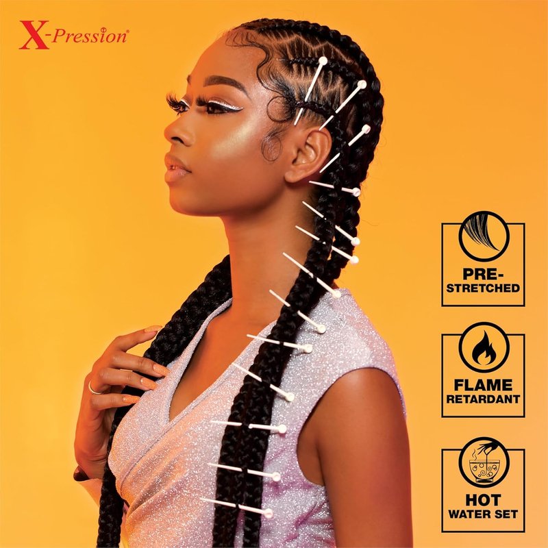 X-Pression Pre-Stretched Braiding Hair - 48-Inch Kanekalon Synthetic Braid for Box Braids & Twists | Color 4 Medium Brown