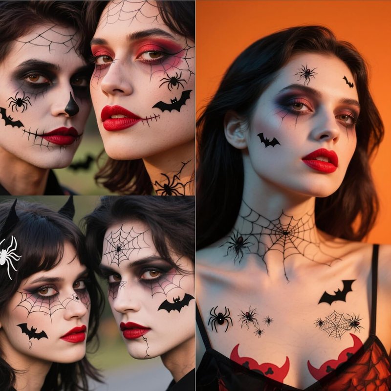 Halloween Nipple Covers - 8 Pairs of Bat, Skeleton & Pumpkin Pasties | Latex-Free Body Adhesive for Rave & Cosplay