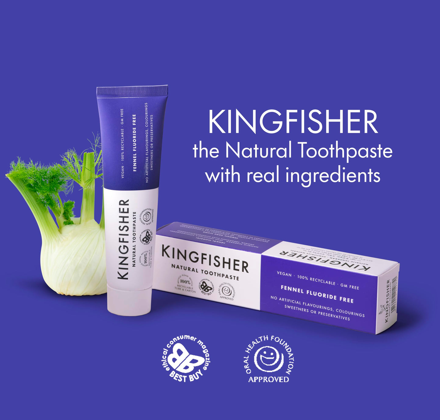 Kingfisher Natural Fennel Toothpaste 100ml - Fluioride Free (Pack of 4)