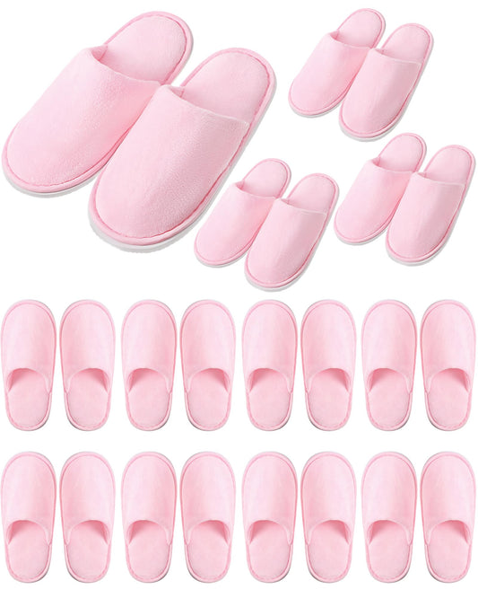 Twistover 12 Pairs Kids Disposable Slippers for Guests Closed Toe Non Slip Spa Slippers Bulk Soft House Slippers Winter Warm Flip Flops for Boys Girls Travel Hotel Party Indoor Outdoor(Pink,Medium)